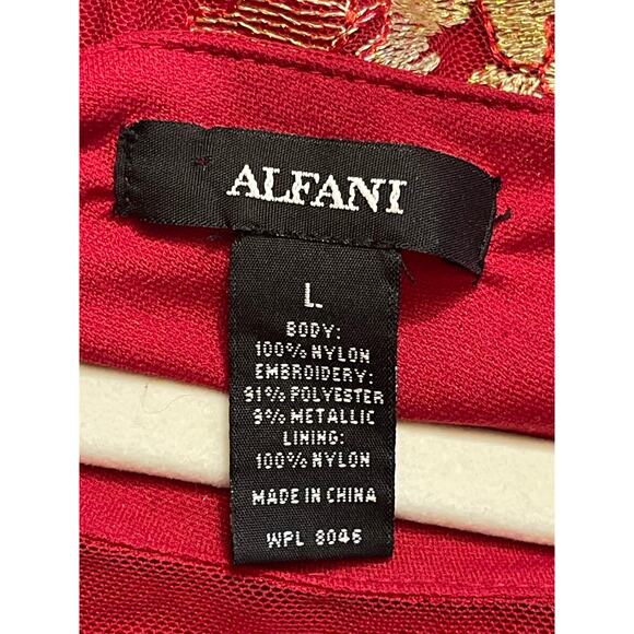 ALFANI PETITES Red Sheer Poet Sleeve Floral Blouse Size Large - Picture 2 of 5